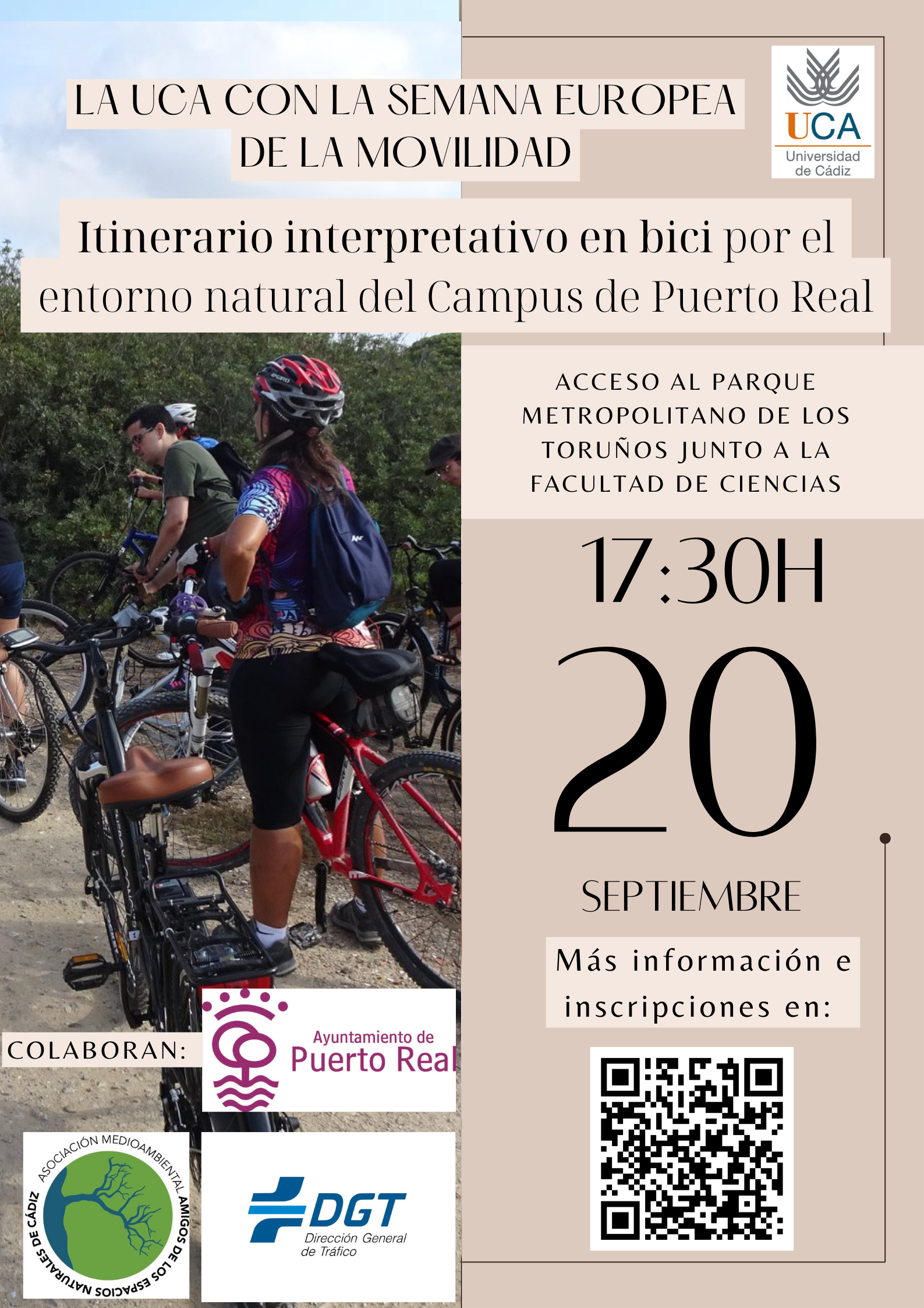 Participa en los “Itinerario interpretativo a pie y/o en bici, sostenible, saludable y seguro por el entorno ambiental del Campus de Puerto Real” enmarcados en la Semana Europea de la Movilidad