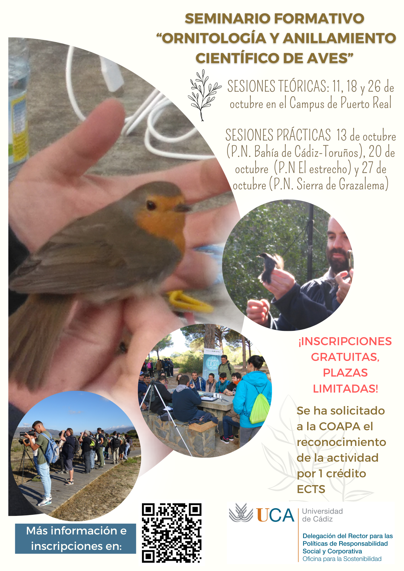 Se abre el periodo de inscripción para el Seminario de Ornitología y Anillamiento Científico de Aves en la UCA