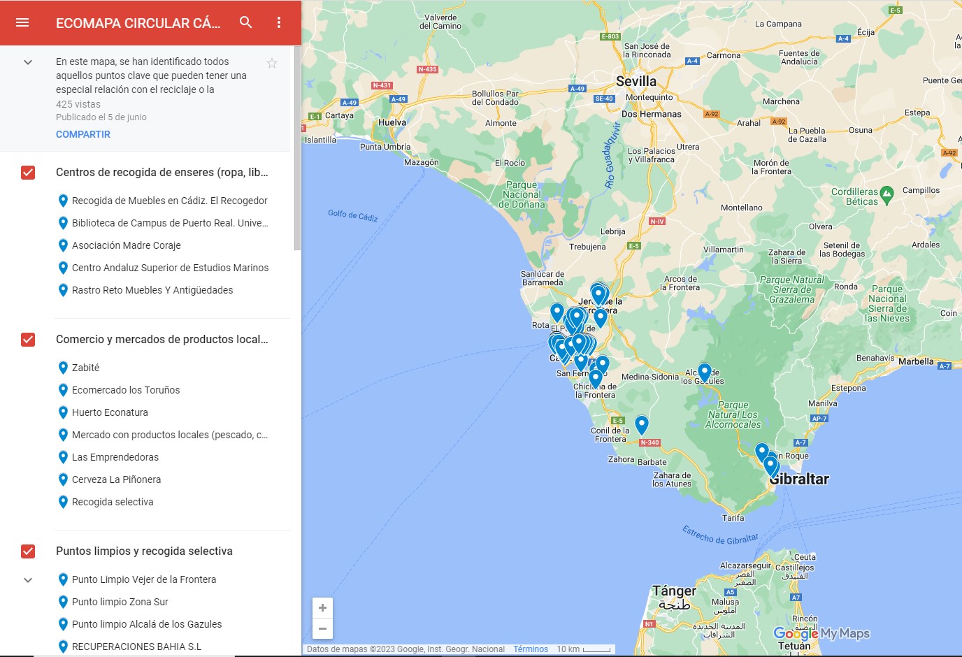 Consulta el Ecomapa Circular del entorno de la Universidad de Cádiz