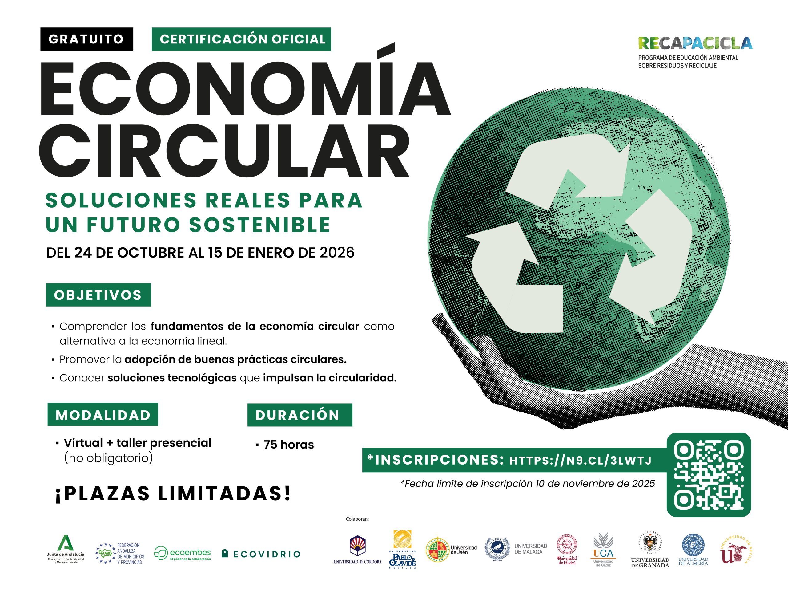 Se abre el plazo de inscripción para participar en el Seminario formativo “Economía Circular: Soluciones reales para un futuro sostenible”